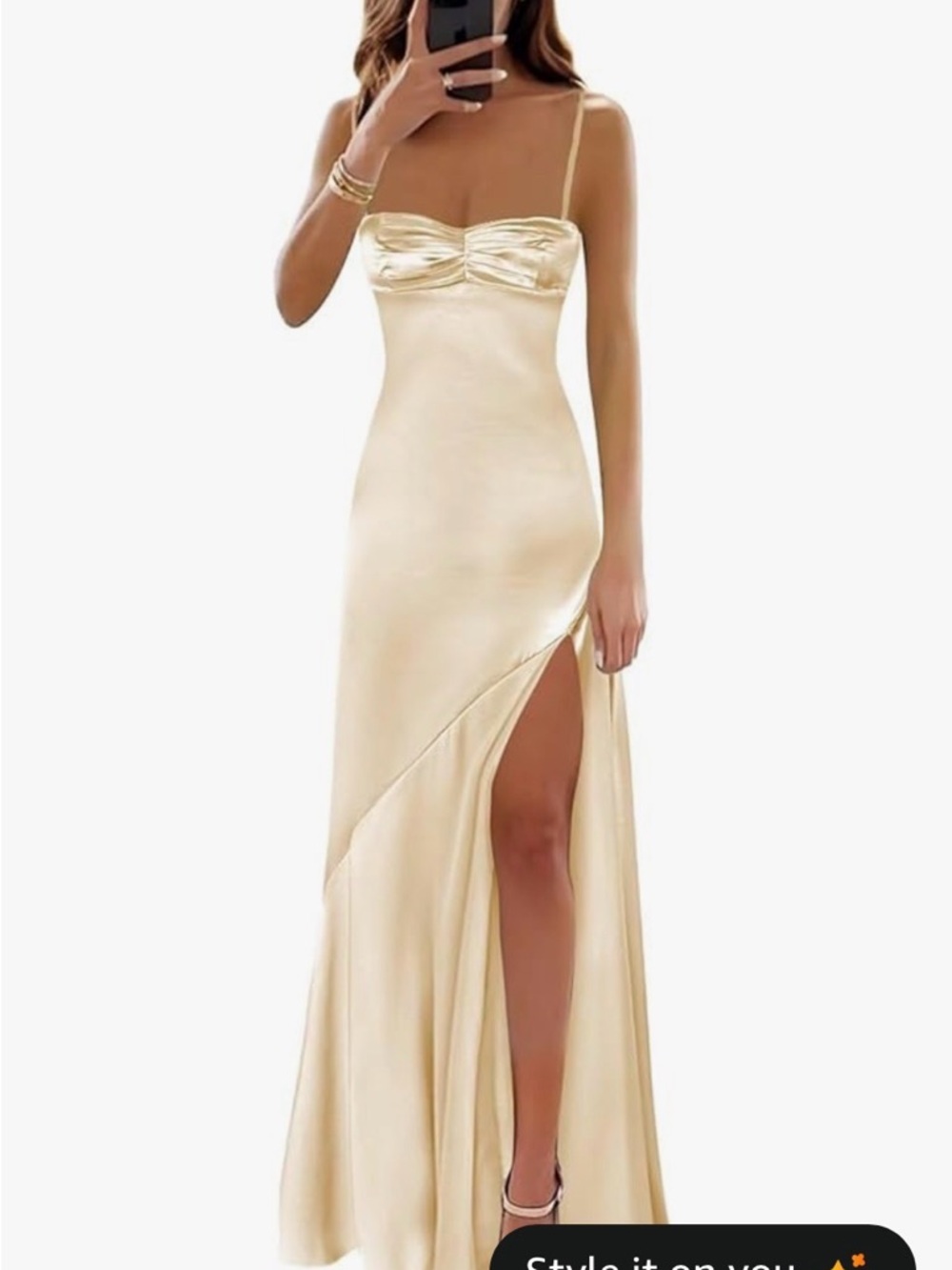 Elegant Cream Satin Slip Dress with Thigh Slit